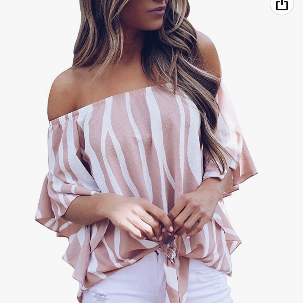 Boho 3/4 Flare Sleeve Off The Shoulder Tops Tie Blouse